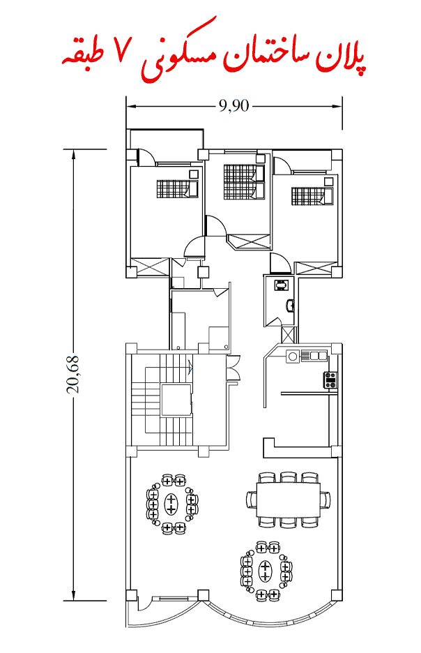 پلان ساختمان مسکونی 7 طبقه
